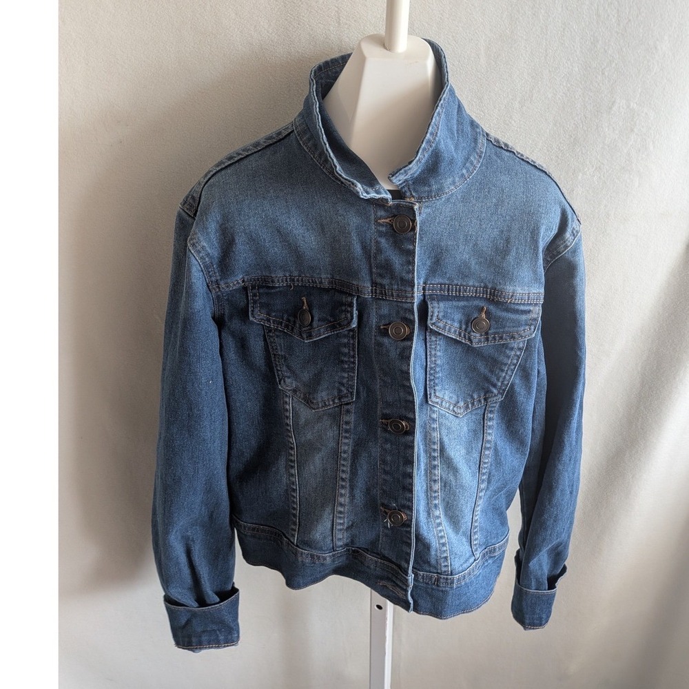 Design by Olivia Womens Medium Wash Funnel Neck Denim Jacket Size M MHDJ1442